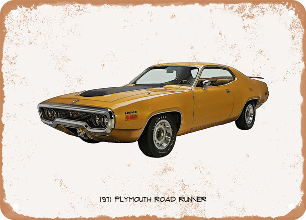 1971 Plymouth Road Runner Oil Painting - Rusty Look Metal Sign