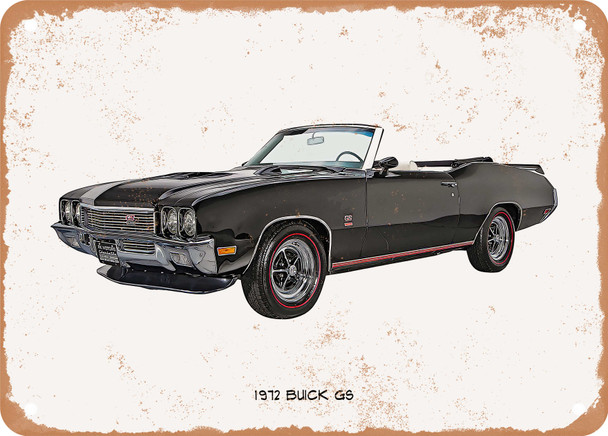 1972 Buick GS Oil Painting  - Rusty Look Metal Sign