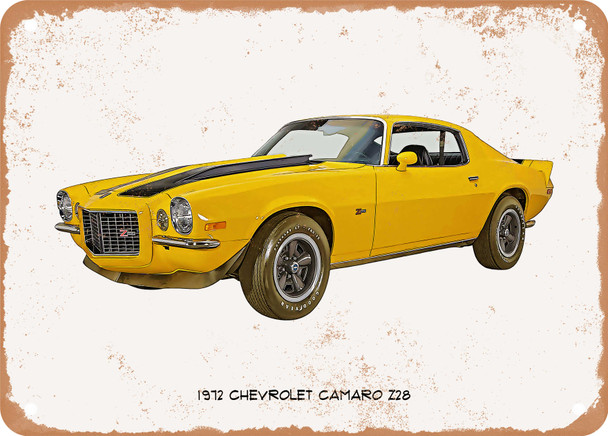 1972 Chevrolet Camaro Z28 Oil Painting - Rusty Look Metal Sign