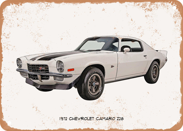 1972 Chevrolet Camaro Z28 Oil Painting - Rusted Look Metal Sign