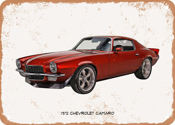 1972 Chevrolet Camaro Oil Painting - Rusty Look Metal Sign