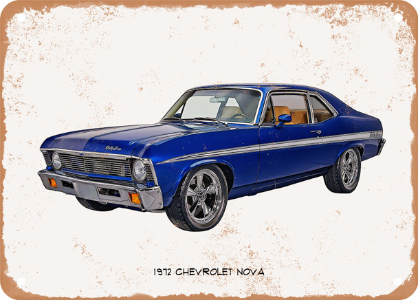 1972 Chevrolet Nova Oil Painting - Rusty Look Metal Sign