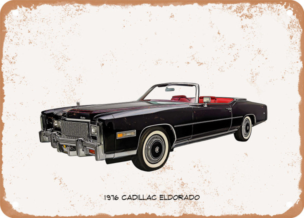 1976 Cadillac Eldorado Oil Painting - Rusty Look Metal Sign
