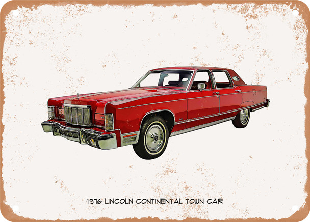 1976 Lincoln Continental Town Car Oil Painting - Rusty Look Metal Sign