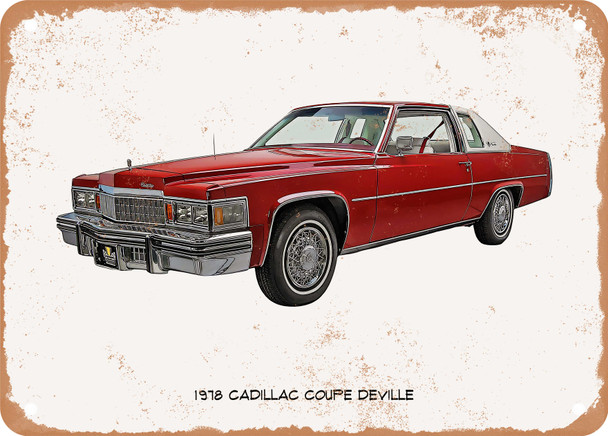 1978 Cadillac Coupe Deville Oil Painting - Rusty Look Metal Sign