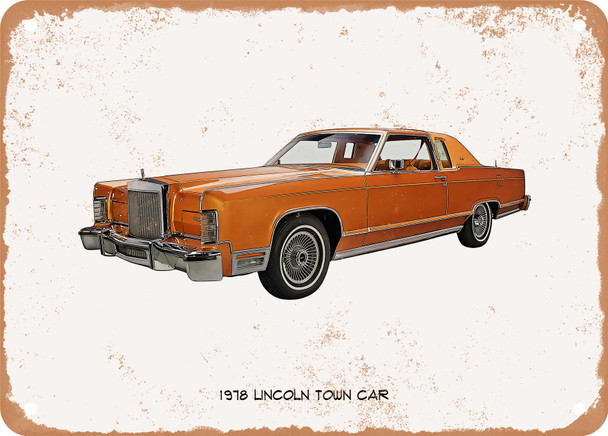 1978 Lincoln Town Car Oil Painting - Rusty Look Metal Sign