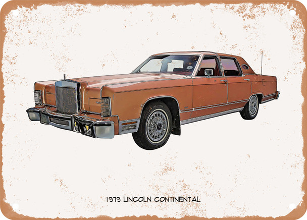 1979 Lincoln Continental Oil Painting - Rusty Look Metal Sign