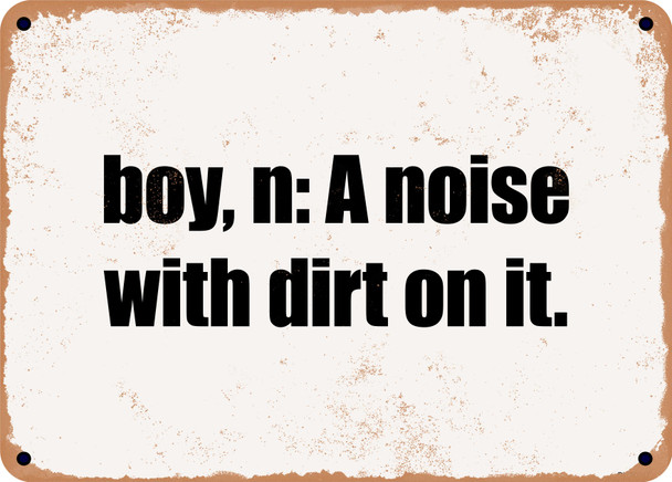 boy, n: A noise with dirt on it. - Funny Metal Sign