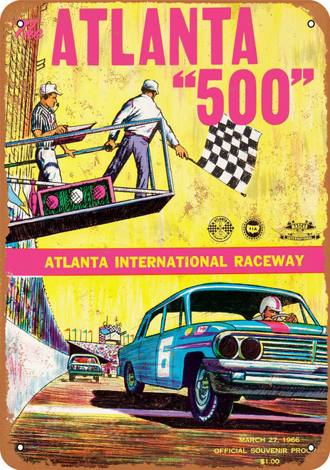 1966 Atlanta 500 Stock Car Race Metal Sign