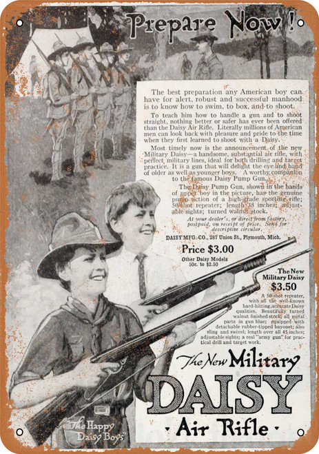 1916 Daisy New Military Air Rifles Metal Sign