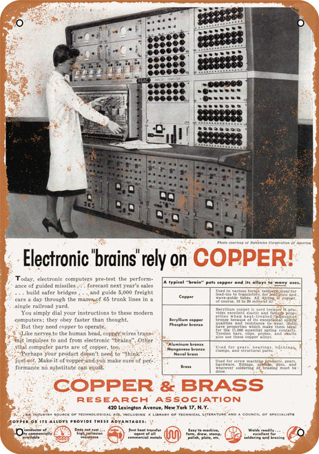 1956 Copper Makes Gigantic Computers Run Metal Sign
