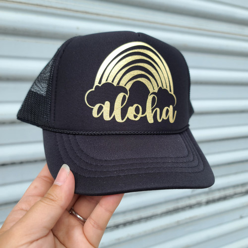 GOLD ALOHA RAINBOW TRUCKER HAT