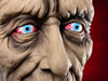 Old man cut-off head prop with bloodshot blue eyes