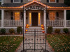 8.5 ft cemetery archway gate decorating a haunted house entrance for Halloween