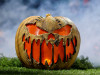 Animated Flaming Burlap Pumpkin Decoration
