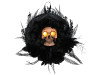 black Halloween wreath with light-up skull centerpiece