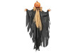 Animated hanging pumpkin man with glowing jack-o’-lantern head
