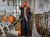 Animated Hanging Pumpkin Man in Black Cloak - 47 1/4"