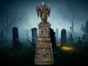 Tombstone with Light-Up Angel & Skulls - 5 Ft. 7"