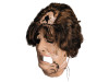 Adult wearing Leatherface Old Lady overhead mask Halloween cosplay