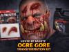 Hollywood Ogre Gore Transformation Kit featuring latex ogre half mask, realistic gouged forehead FX transfers, and professional movie blood finish