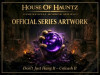 Official series artwork for House of Hauntz Dimensional Horror Series, featuring a hand holding a glowing purple orb with a scene inside, surrounded by rubble. Text reads "Don't Just Hang It - Unleash It."