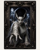 Haunted portrait of Bride of Frankenstein emerging from frame with dramatic trompe l'oeil effect