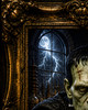 Classic horror character portrait with dramatic moonlit backdrop
