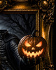 Horror portrait print featuring a glowing jack o lantern rider