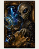 Gothic alien portrait print with extraterrestrial strategist and cosmic map