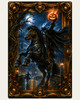 Moonlit Sleepy Hollow chase scene with Ichabod fleeing beneath an ornate gothic frame