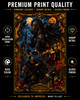 Premium gothic art print depicting the Headless Horseman carrying a carved pumpkin through Sleepy Hollow