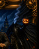 Premium museum-style horror print with ornate gold frame illusion and cinematic autumn atmosphere