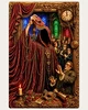 Poe-inspired ballroom scene with stained glass, velvet drapery, and terrified guests