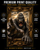 Vintage monster movie inspired wall art with colossal ape overlooking skyscrapers