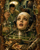 Retro brain horror wall art with mad scientist laboratory scene and eerie vintage monster atmosphere