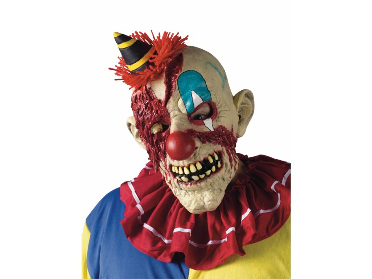 Put this Evil Clown mask over your head and transform instantly to a scary character.  Three-quarter mask, comfortable to wear! Evil clown.