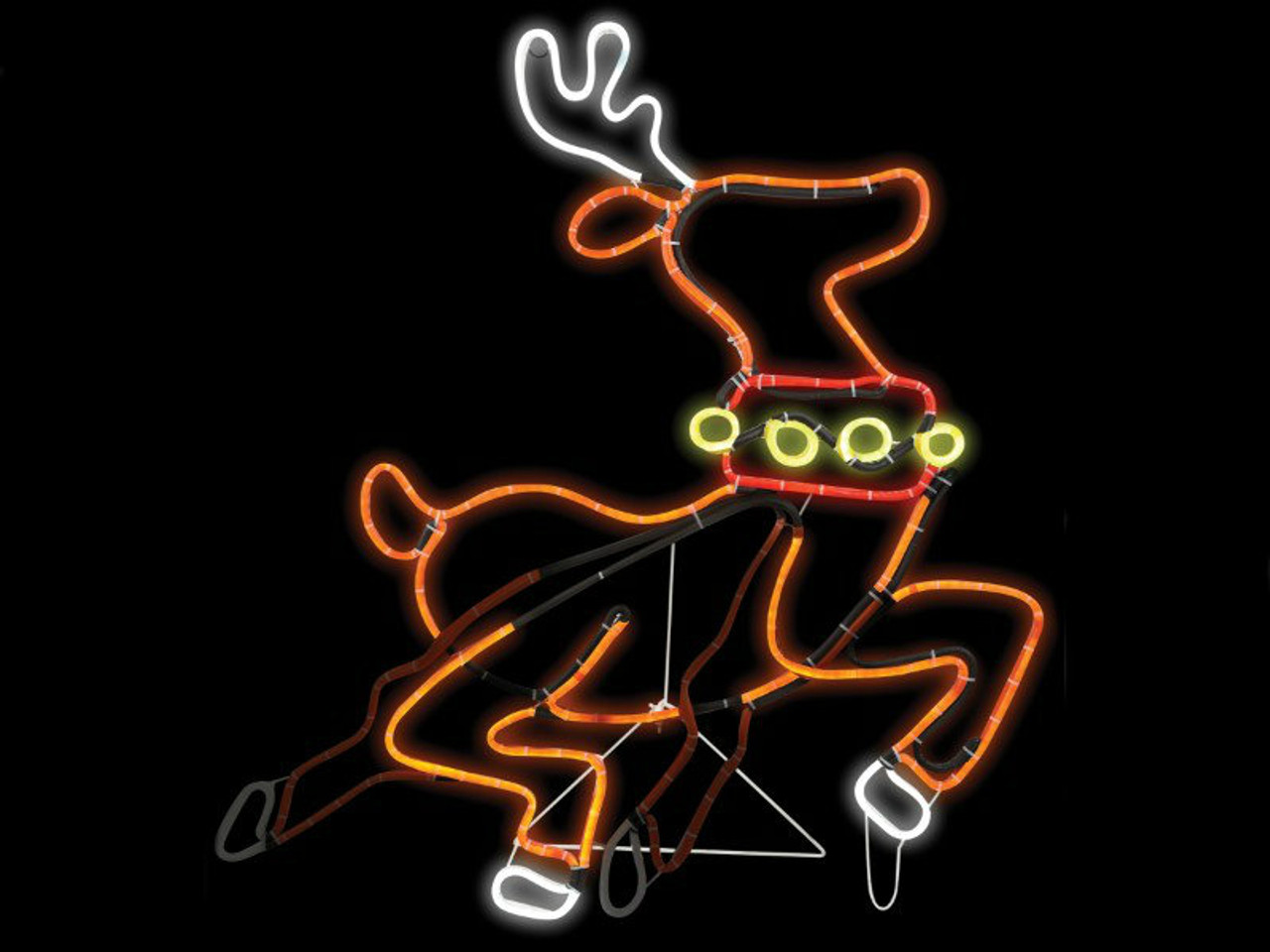 Make your Christmas decorations glow with this vibrant, animated reindeer that looks like a traditional glowing neon sign, but it is made from LED lights. This incredible decoration combines vintage style with modern efficiency. The sign is long lasting and plugs into a standard outlet. Measures 31" x 30" x 17".