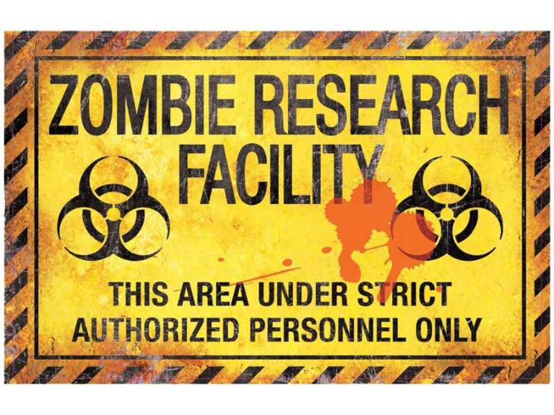 metal zombie research warning sign haunted house prop