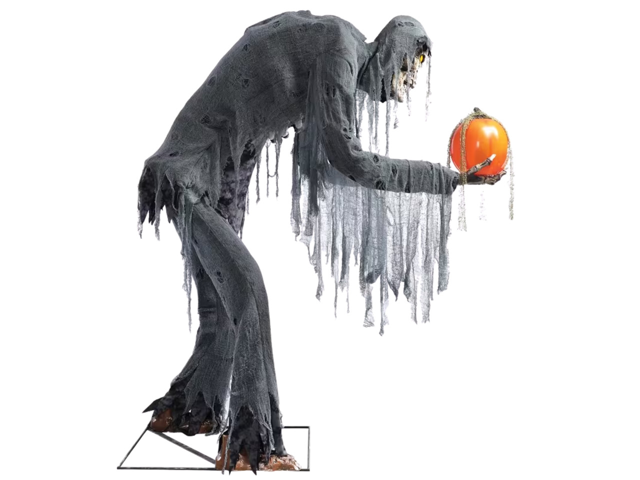 talking skeleton halloween animatronic with pumpkin