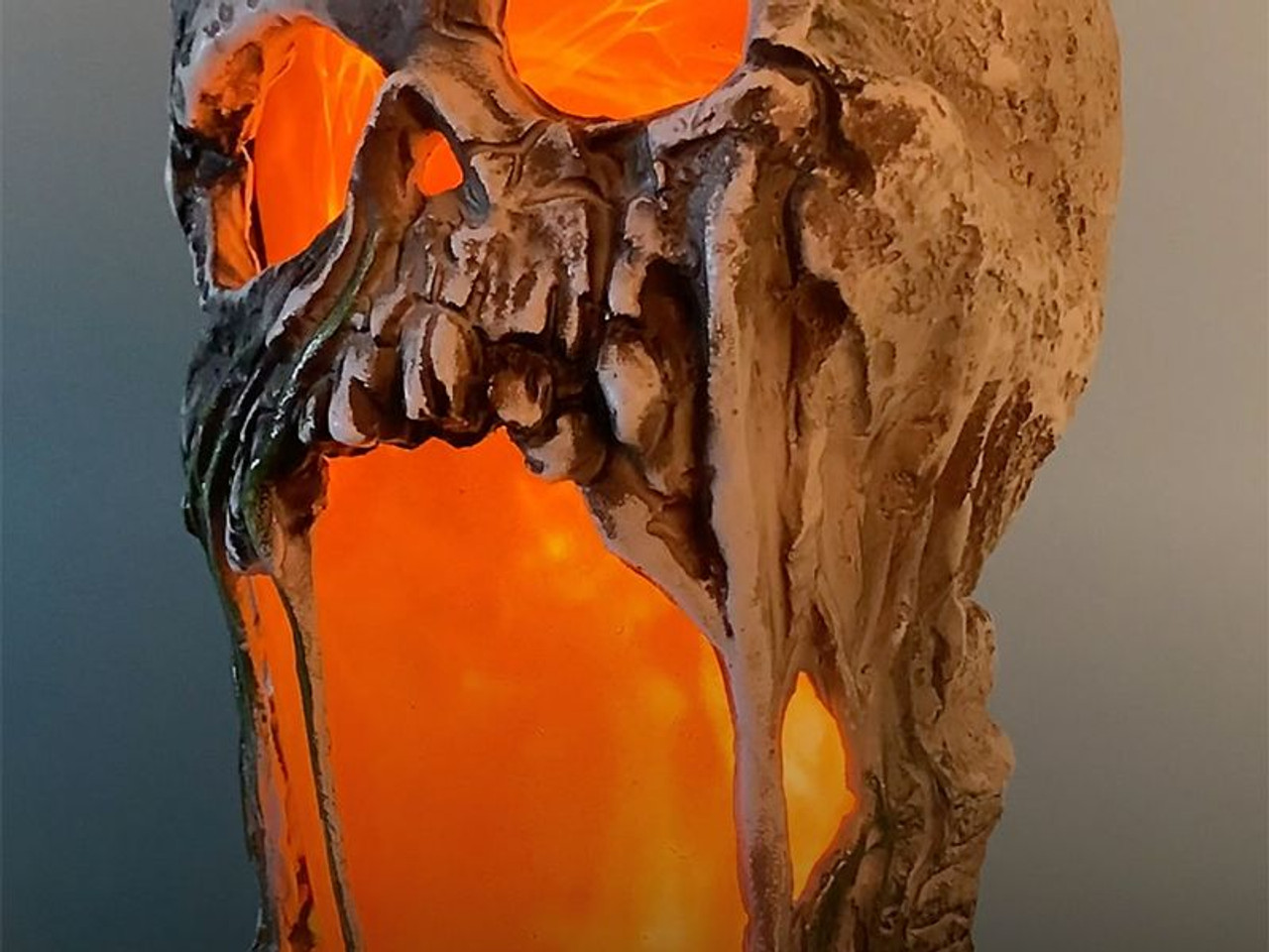 Flaming Rotted Skull Animated Prop | 12"