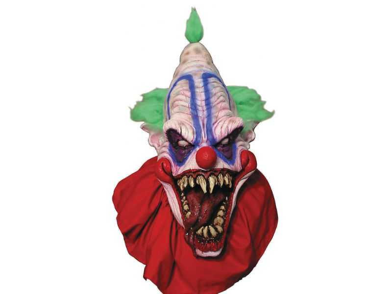 big top clown mask with green hair close up