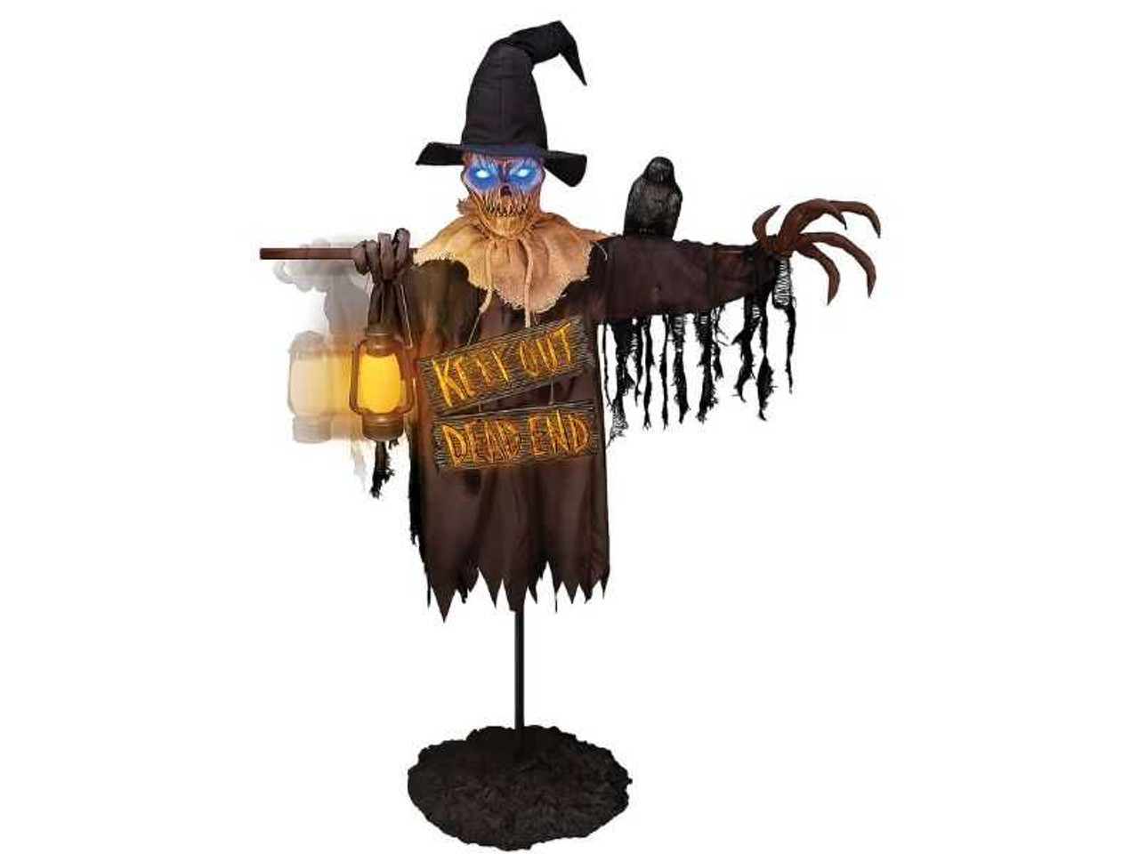 Animated Scarecrow with Lantern and Sign