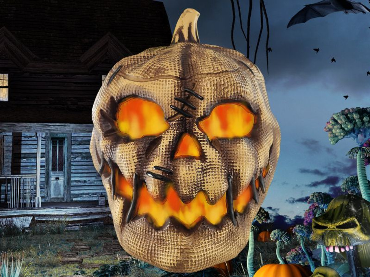 Animated Flaming Burlap Pumpkin