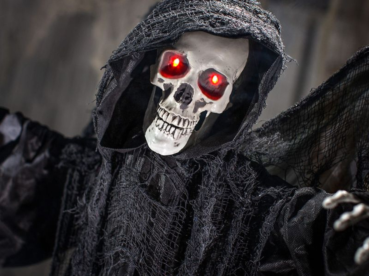 Animated Standing Skeletal Reaper with Wings, 33 1/2" x 74 3/4"