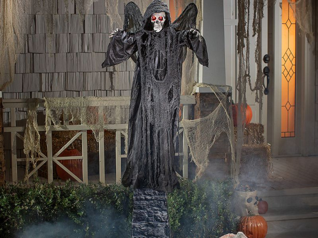 Animated Standing Skeletal Reaper with Wings, 33 1/2" x 74 3/4"