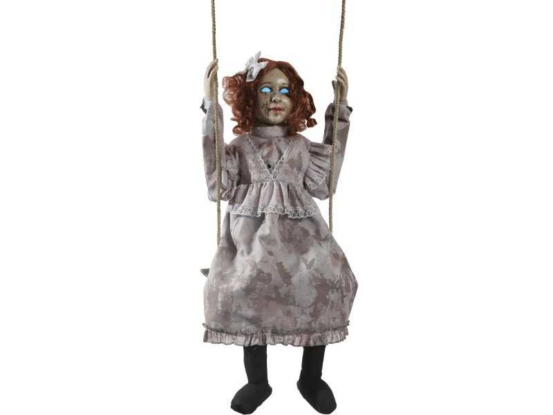 Animated Swinging Decrepit Doll Prop on a hanging rope swing