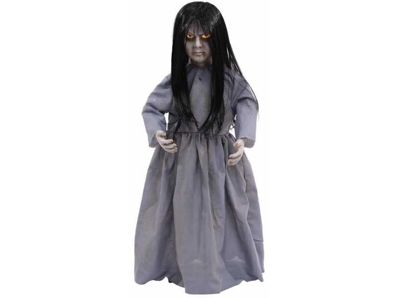 creepy talking halloween doll prop with glowing eyes