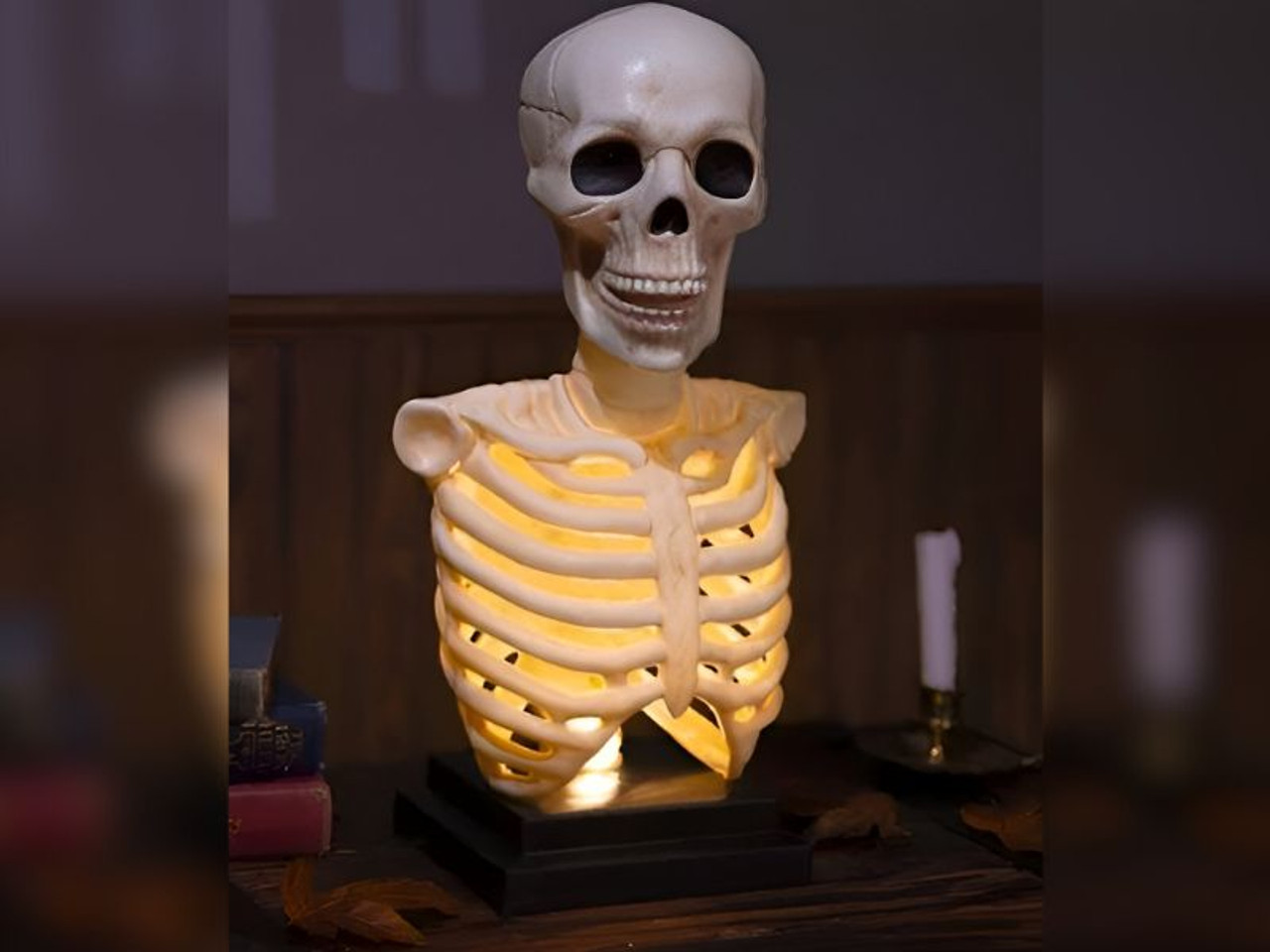 Light-Up Skeleton Bust – 16" Halloween Display Decor