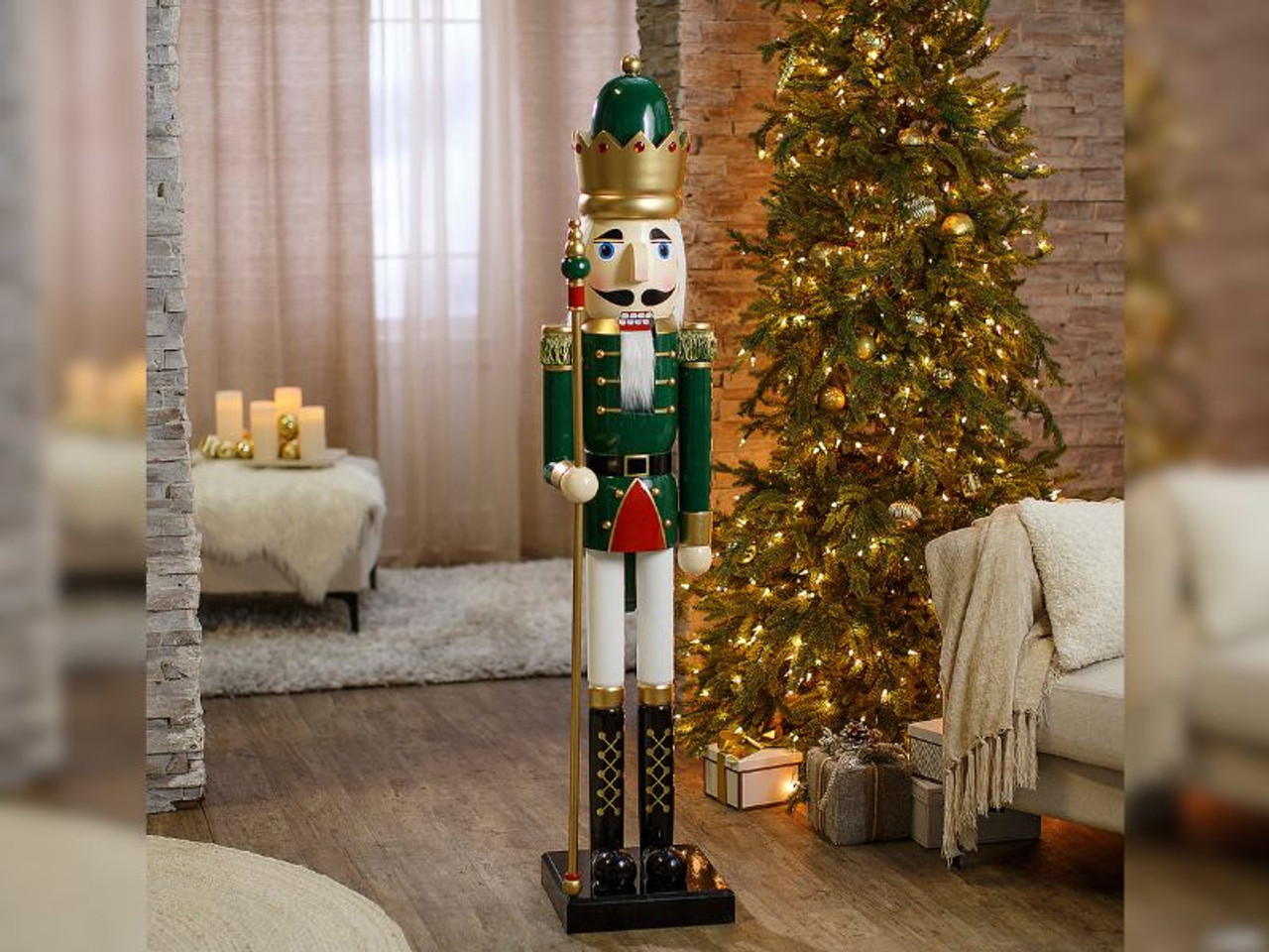 5ft Giant Classic Green Wood Nutcracker with Scepter